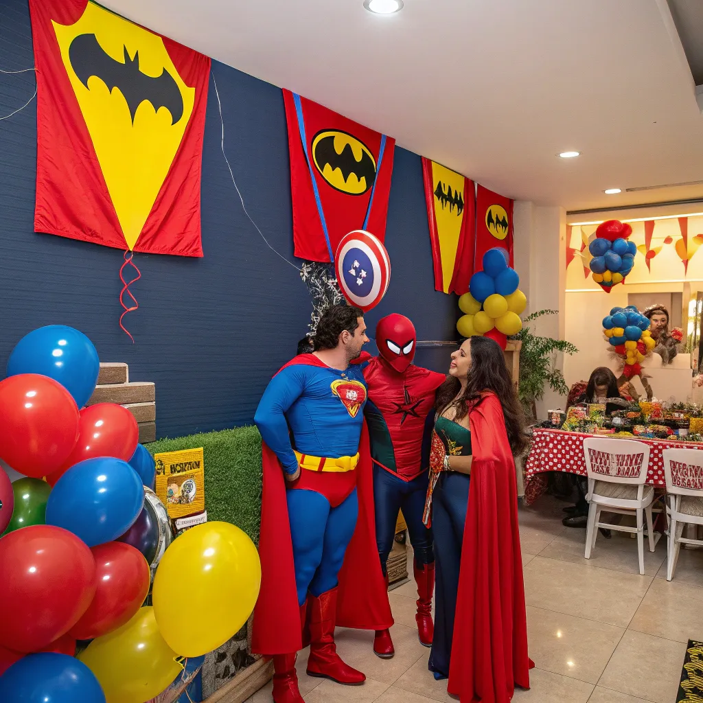 Superhero themed party scene